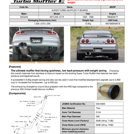 HKS SUPER TURBO MUFFLER TI BCNR33 RB26DETT