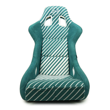 NRG FRP Bucket Seat - 20 Year Anniversary - Microfiber Green w/ White Stripes & Arrow Design - Large
