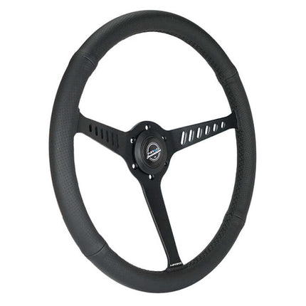 NRG Reinforced Stealth Wheel (380mm) 3 Spoke Center 1in Deep Dish - Perforated Leather Black Stitch