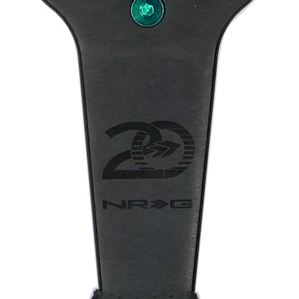 NRG Steering Wheel 1.5in Dish 350mm Black Perforated Leather - Emerald Stitching - Reinforced Spoke