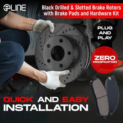 R1 17-20 Subaru BRZ Front & Rear Drill/Slot Black Rotors w/Optimum Pads