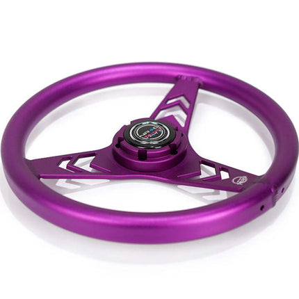 NRG Aluminum Steering Wheel 330mm - Arow Cutout - Ergonomic Grip - Anadized Purple