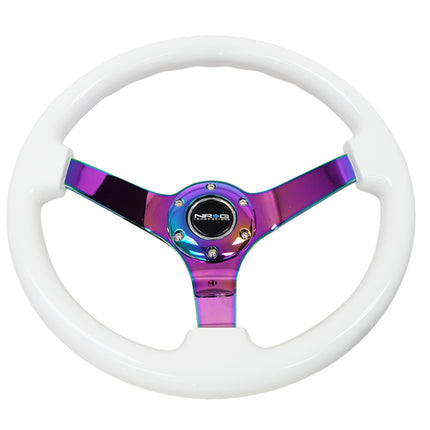 NRG Reinforced Steering Wheel (350mm) Dark Wood Grain - 3in Deep - Black 3-Spoke Center