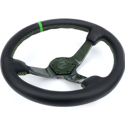 NRG Reinforced Steering Wheel (350mm) Green Carbon Fiber Center - Green Stitching & Center Mark