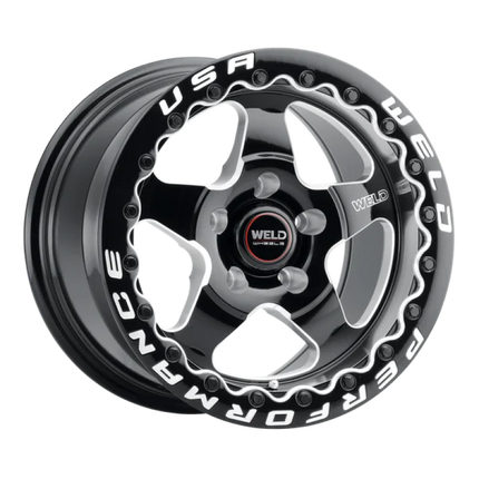 Weld S904 15x10 Ventura Beadlock 5x120 ET45 BS7.25 Gloss BLK MIL DIA 78.1