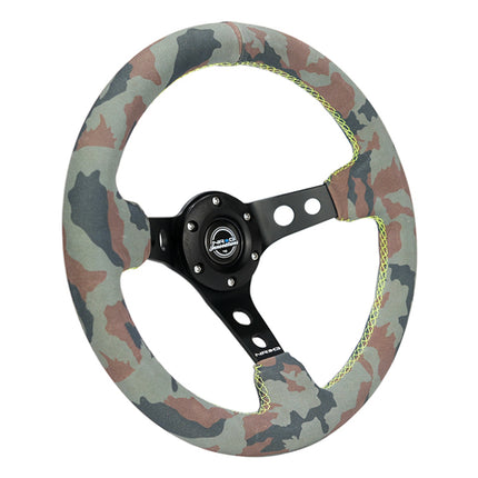 NRG Reinforced Steering Wheel (320mm) Sport/Suede Steering Wheel w/ Camo Pattern & Green Stitching