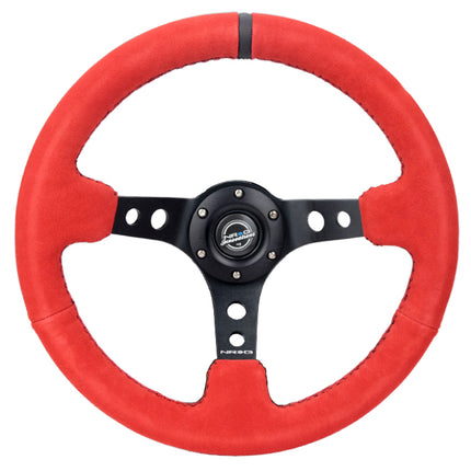 NRG Reinforced Steering Wheel (350mm / 3in. Deep) Red Suede w/Black Stitch