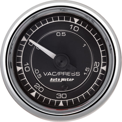 AutoMeter Chrono 2-1/16in VAC/Boost 30in HG/30PSI Mechanical Gauge - Chrome