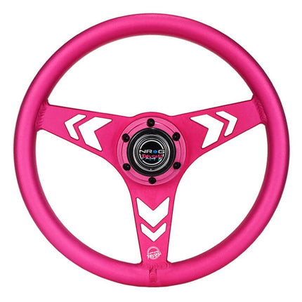 NRG Aluminum Steering Wheel 330mm - Arow Cutout - Ergonomic Grip - Anadized Pink