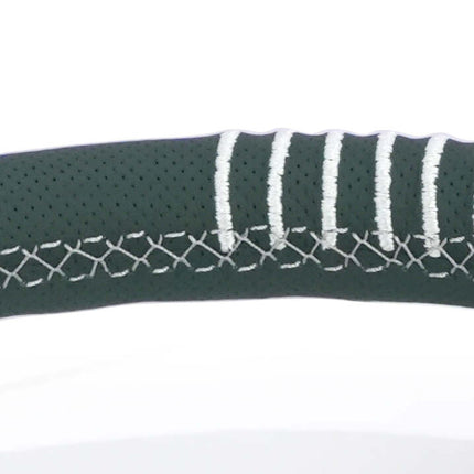 NRG Steering Wheel 1.5in Dish 350mm Black Perforated Leather - Emerald Stitching - Reinforced Spoke