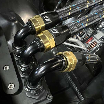 GReddy AN10 90 Degree Swivel Hose End - Black/Gold Anodized