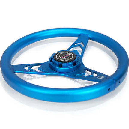 NRG Aluminum Steering Wheel 330mm - Arow Cutout - Ergonomic Grip - Anadized Blue