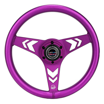 NRG Aluminum Steering Wheel 330mm - Arow Cutout - Ergonomic Grip - Anadized Purple