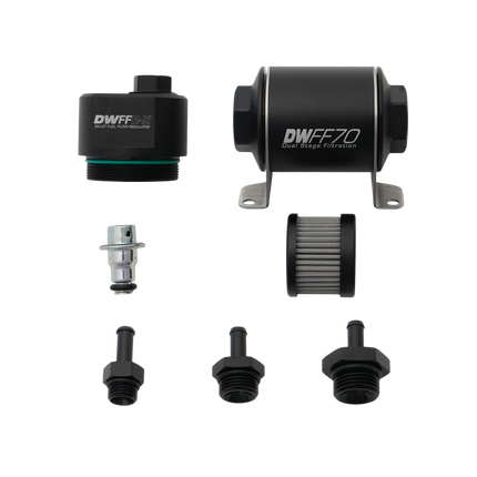 DeatschWerks DWFFR-X 70mm Billet Fuel Filter Regulator - 10 Micron with 5/16in Fittings