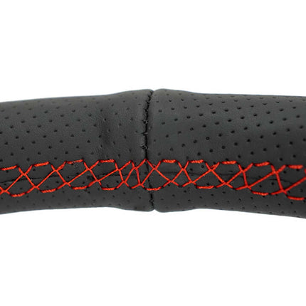 NRG Reinforced Stealth Wheel (380mm) 3 Spoke Center - 1in Deep Dish - Perforated Leather Red Stitch