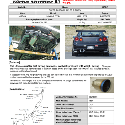 HKS SUPER TURBO MUFFLER TI BNR34 RB26DETT