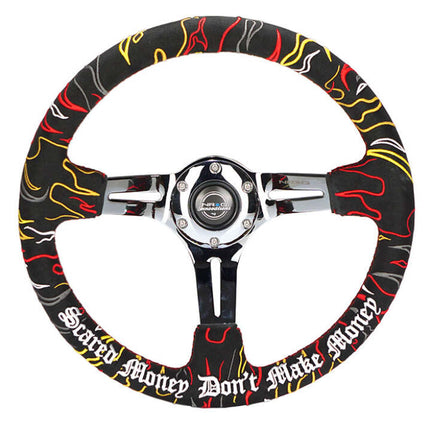 NRG Reinforced Steering Wheel R Litteral Sig 3in Deep/5mm Chrome Spoke - Blk Alcantara w/ Red Stitch