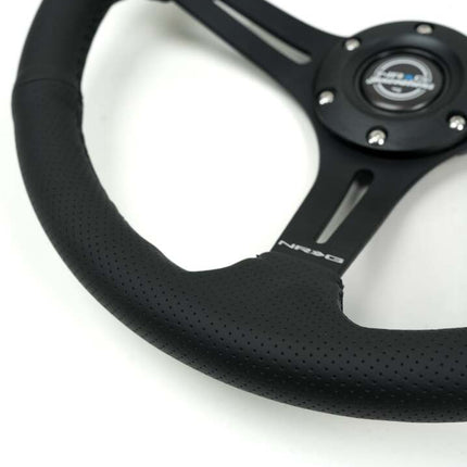 NRG Reinforced Perforated Leather Racing Steering Wheel 350mm / 2.5in Deep / 4mm Matte Black Spoke