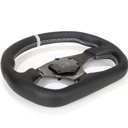 NRG Carbon Fiber Flat Bottom Steering Wheel (320mm) Silver CF Center w/Silver Stitch/Center Mark