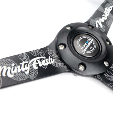 NRG Reinforced Black Perforated Leather Steering Wheel 350mm / 1.5in Deep w/ Goal Digger Blk Stitch