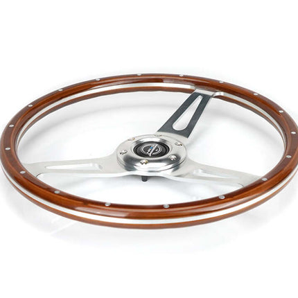 NRG Reinforced Steering Wheel (360mm) Dark Wood Grain w/Chrome 3-Spoke Center