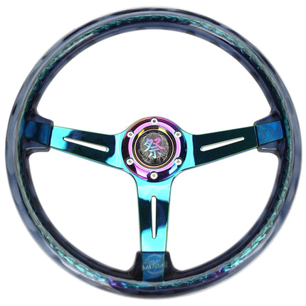 NRG Reinforced Steering Wheel (350mm / 2in. Deep) Matsuri Smoke Clear Acrylic w/ Neochrome Spoke