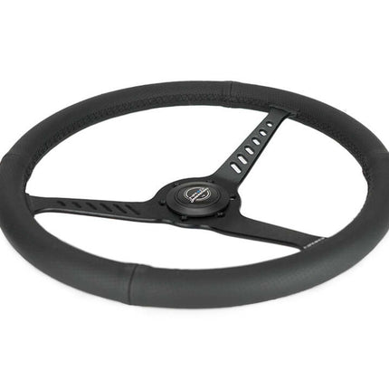 NRG Reinforced Stealth Wheel (380mm) 3 Spoke Center 1in Deep Dish - Perforated Leather Black Stitch