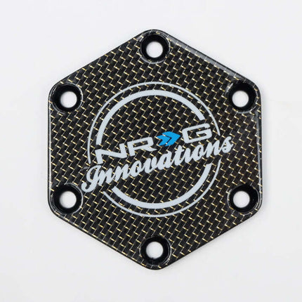 NRG Carbon Fiber w/ Chrome Gold Texalium Fabrics Horn Delete Button Circular Logo Front/ Back