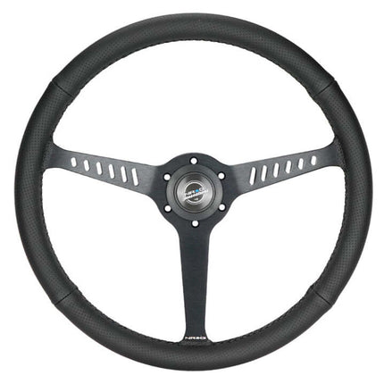 NRG Reinforced Stealth Wheel (380mm) 3 Spoke Center 1in Deep Dish - Perforated Leather Black Stitch