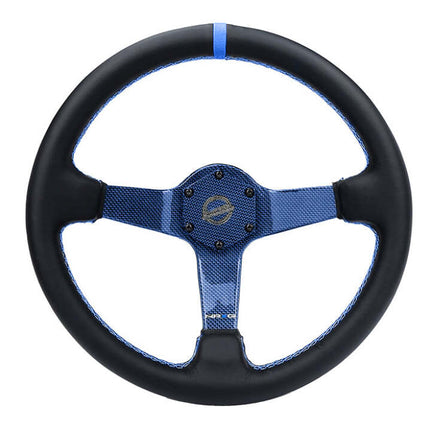 NRG Reinforced Steering Wheel (350mm) Blue Carbon Fiber Center - Blue Stitching & Center Mark