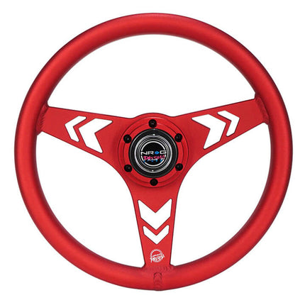 NRG Aluminum Steering Wheel 330mm - Arow Cutout - Ergonomic Grip - Anadized Red