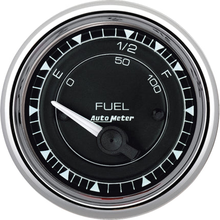 AutoMeter Chrono 2-1/16in 73E-10F Ohm Electric Fuel Level Gauge - Chrome