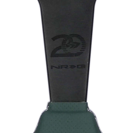 NRG Steering Wheel 1.5in Dish 350mm Black Perforated Leather - Emerald Stitching - Reinforced Spoke