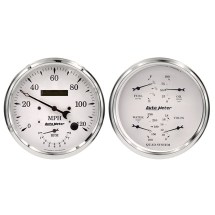 Auto Meter Old Tyme White Quad & Tach/Speedo 5in. - 2 Pc.