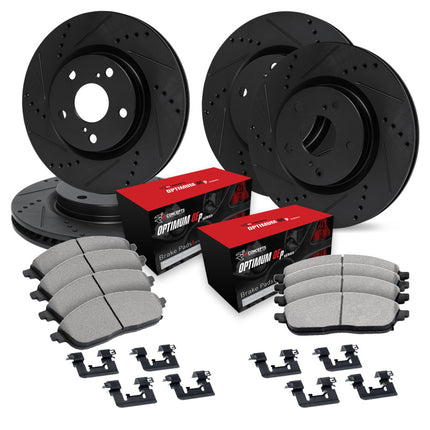 R1 18-24 Subaru WRX STI Front & Rear Drill/Slot Black Rotors w/Optimum Pads