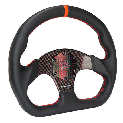 NRG Carbon Fiber Flat Bottom Steering Wheel (320mm) Red CF Center w/Red Stitch/Center Mark
